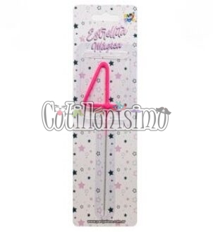 Vela CHISPITA Numero 4 Color Rosa Sparkles