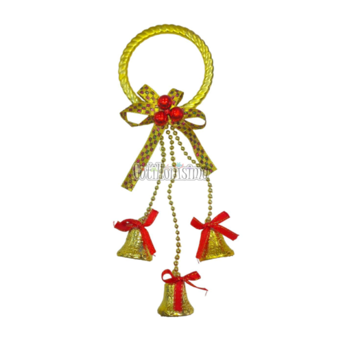 Adorno Colgante Dorado y Rojo 3 Campanas y Moño