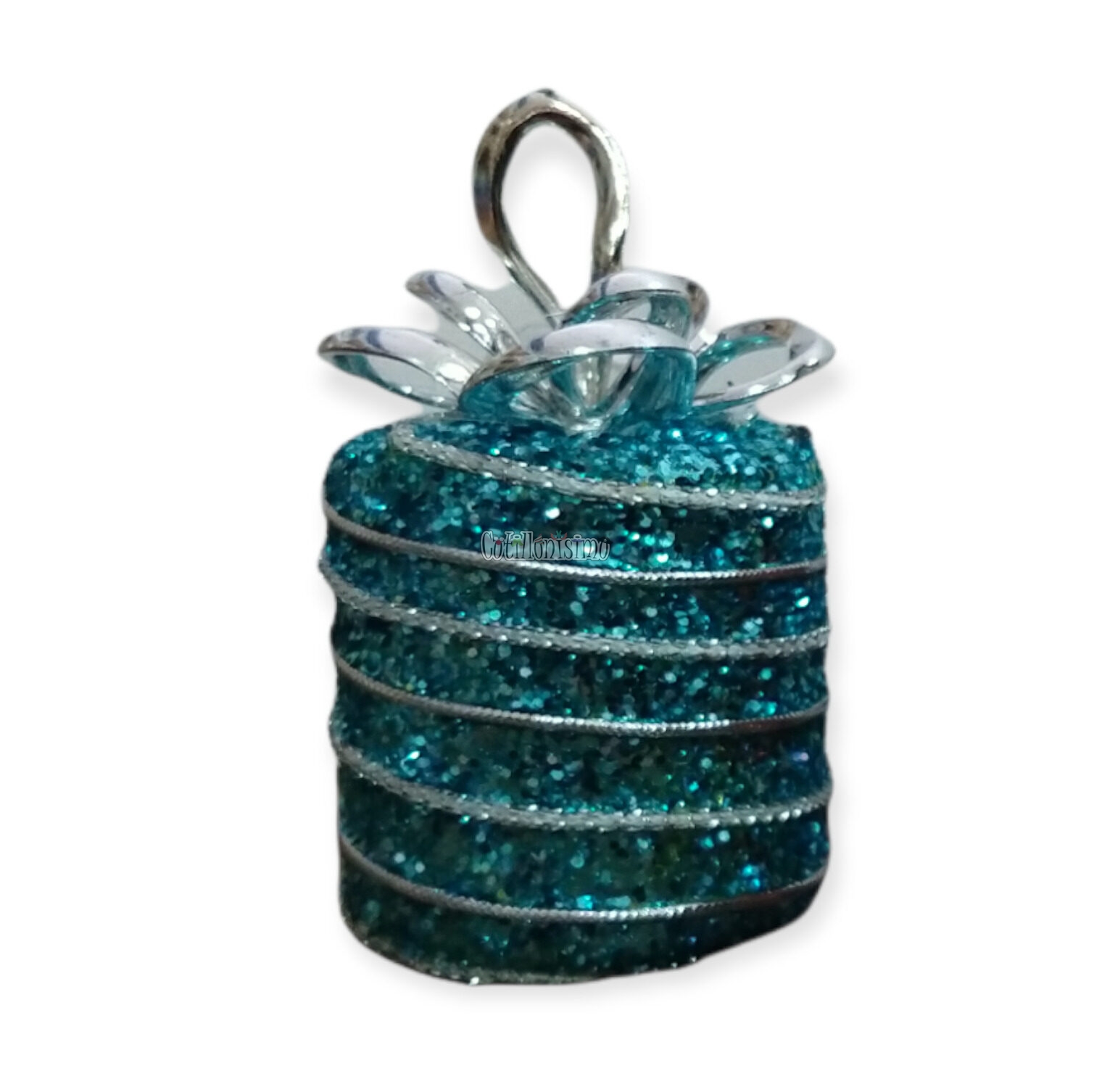 Adorno Navideño Regalo Celeste y Plateado x1u