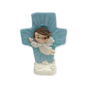 Adorno de Porcelana Cruz Celeste con Angelito