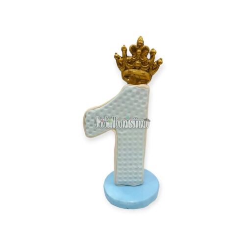 Adorno de Porcelana Numero 1 Celeste con Corona