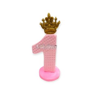 Adorno de Porcelana Numero 1 Rosa con Corona