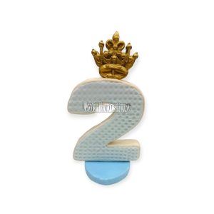 Adorno de Porcelana Numero 2 Celeste con Corona