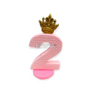 Adorno de Porcelana Numero 2 Rosa con Corona