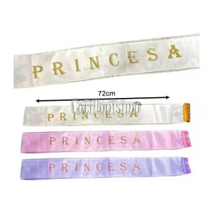 Banda de Princesa 72cm Letras Doradas Colores Surtidos