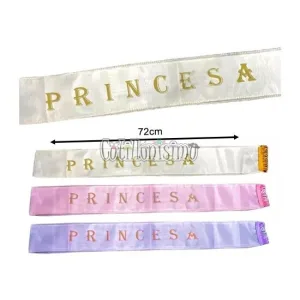 Banda de Princesa 72cm Letras Doradas Colores Surtidos