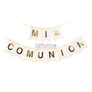 Banderin MI COMUNION Blanco y Dorado