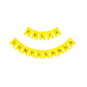 Banderin FELIZ CUMPLEAÑOS Amarillo FLUO y Dorado
