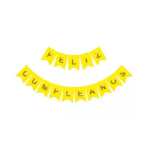 Banderin FELIZ CUMPLEAÑOS Amarillo FLUO y Dorado