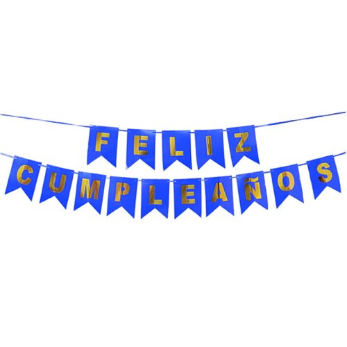 Banderin FELIZ CUMPLEAÑOS Azul y Dorado