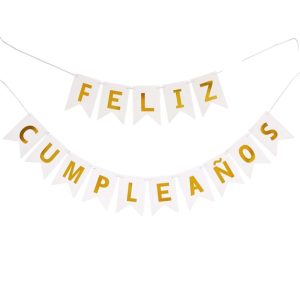 Banderin FELIZ CUMPLEAÑOS Blanco y Dorado