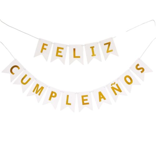 Banderin FELIZ CUMPLEAÑOS Blanco y Dorado