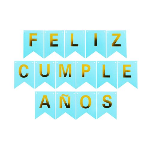 Banderin FELIZ CUMPLEAÑOS Celeste y Dorado