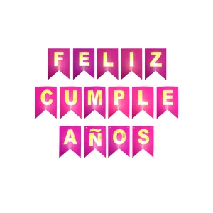 Banderin FELIZ CUMPLEAÑOS Fucsia y Dorado