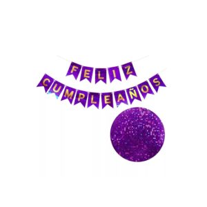 Banderin FELIZ CUMPLEAÑOS Holografico Violeta
