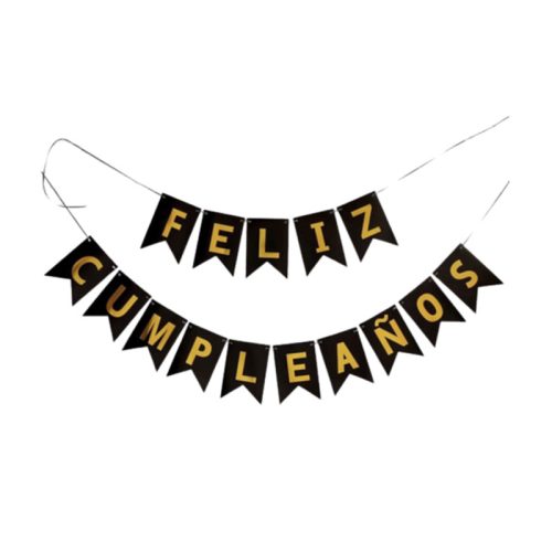 Banderin FELIZ CUMPLEAÑOS Negro y Dorado