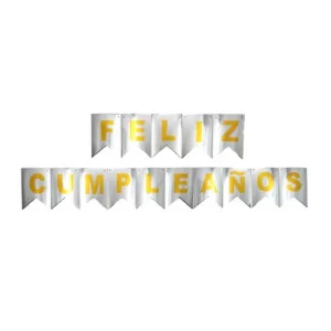 Banderin FELIZ CUMPLEAÑOS Plateado Metalizado