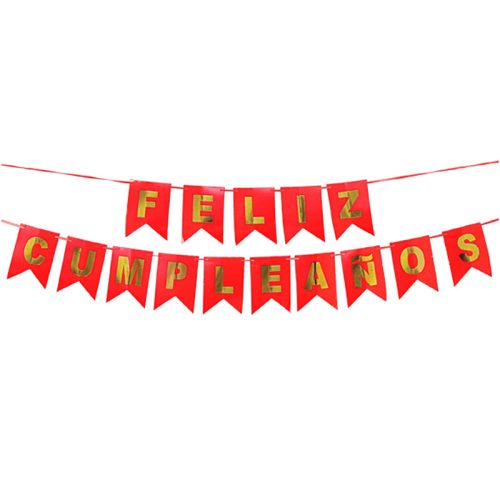 Banderin FELIZ CUMPLEAÑOS Rojo y Dorado