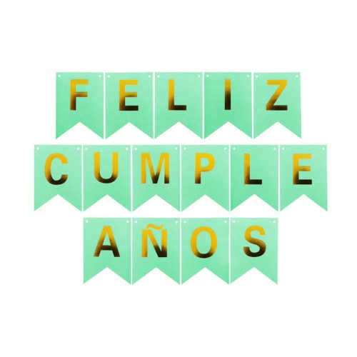 Banderin FELIZ CUMPLEAÑOS Verde PASTEL y Dorado