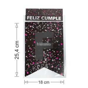 Banderin Gigante Feliz Cumple Confeti Negro y Rosa - Imagen 2