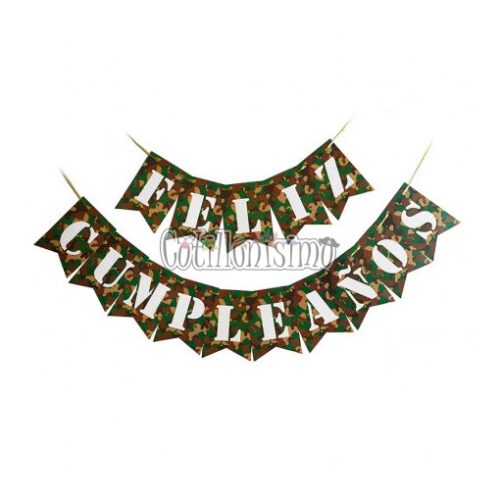 Banderin Feliz Cumpleaños Camuflado 3 metros