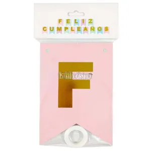 Banderin FELIZ CUMPLEAÑOS MULTICOLOR PASTEL y Dorado