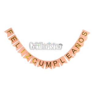 Banderin FELIZ CUMPLEAÑOS Color SALMON - Imagen 2