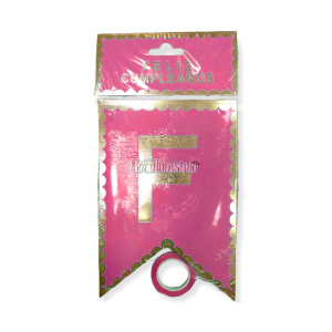 Banderin FELIZ CUMPLEAÑOS Fucsia Borde Dorado