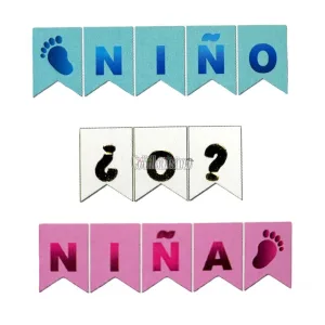 Banderin Revelación NIÑO O NIÑA Celeste, Blanco y Rosa