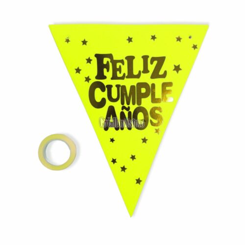 Banderin Triangular FELIZ CUMPLEAÑOS Amarillo Fluo