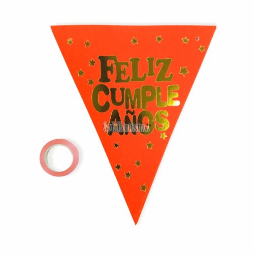 Banderin Triangular FELIZ CUMPLEAÑOS Naranja Fluo