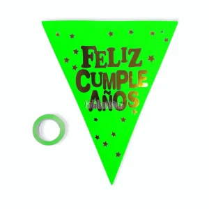 Banderin Triangular FELIZ CUMPLEAÑOS Verde Fluo