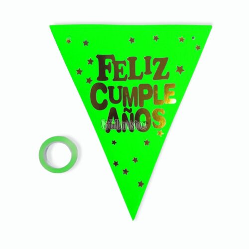 Banderin Triangular FELIZ CUMPLEAÑOS Verde Fluo
