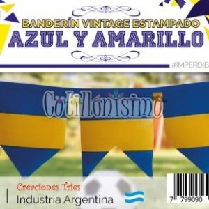 Banderin Vintage Estampado AZUL y AMARILLO 3Mts (FRISELINA)