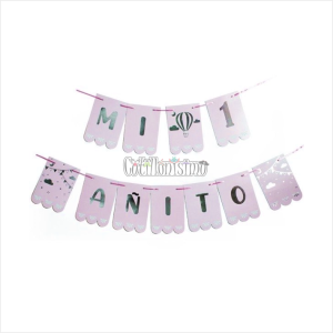 Banderin con Stamping Mi Primer Añito Rosa