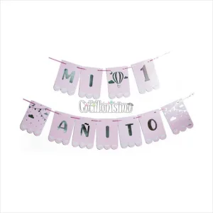 Banderin con Stamping Mi Primer Añito Rosa