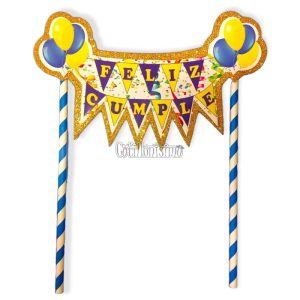 Banderin para Torta Feliz Cumple Azul y Amarillo