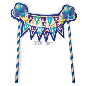 Banderin para Torta Feliz Cumple Azul y Celeste