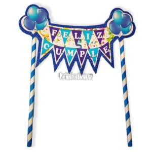 Banderin para Torta Feliz Cumple Azul y Celeste