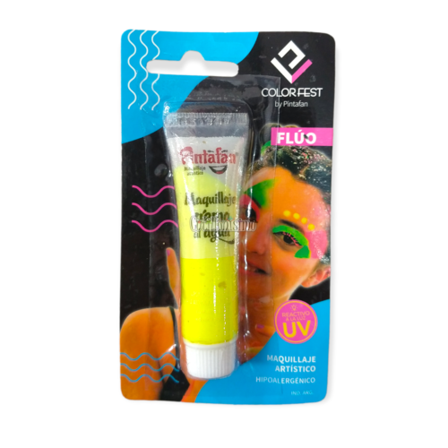 Blister Individual Maquillaje en Crema Al Agua Pomo Fluo Color Amarillo 10gr Pintafan