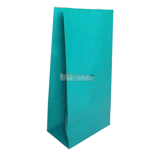 Bolsa Papel Color Turquesa 12 x 7 Cm X 24cm x10 Unidades