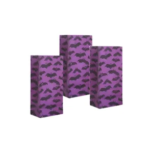 Bolsa Papel Color Violeta con Murciélagos 12 x 7 Cm X 24cm x10 Unidades