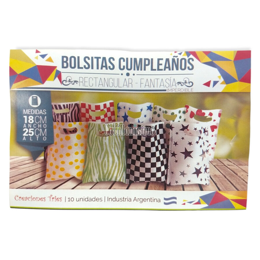 Bolsita Cotillon Estampada Base Blanca (Friselina) X10