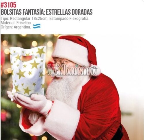 Bolsita Cotillon Blanca Estrella Dorada (Friselina) X10 U