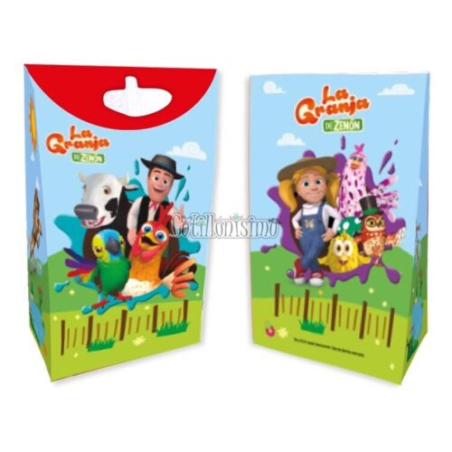 Bolsas de Carton La Granja de Zenon con Fuelle y Glitter x8 Unidades