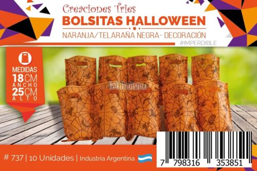 Bolsita Cotillon Telaraña Negra Base Naranja (Friselina) X10