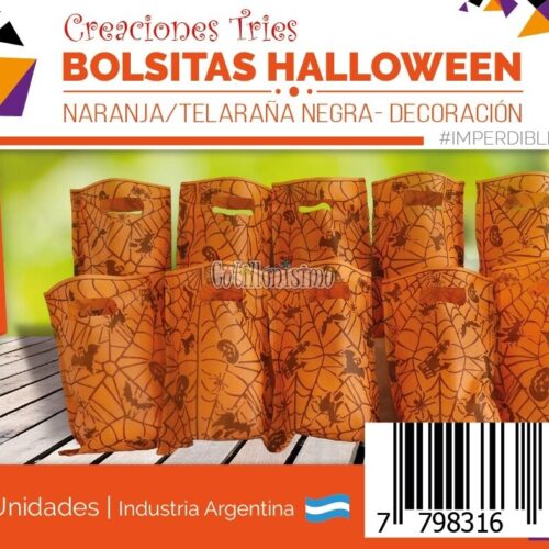Bolsita Cotillon Telaraña Negra Base Naranja (Friselina) X10