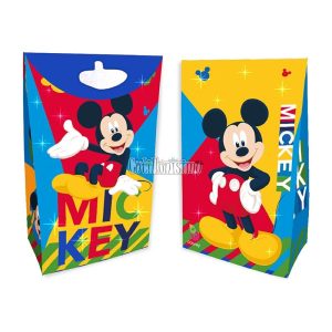 Bolsas de Carton Mickey Mouse con Fuelle y Glitter x8 Unidades
