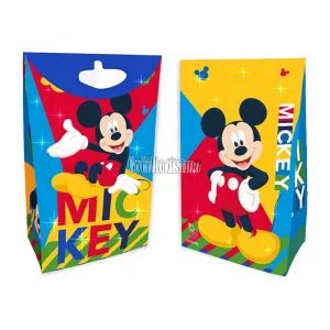 Bolsas de Carton Mickey Mouse con Fuelle y Glitter x8 Unidades