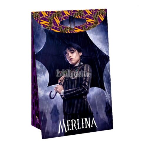 Bolsas de Carton Merlina con Fuelle y Glitter x8 Unidades